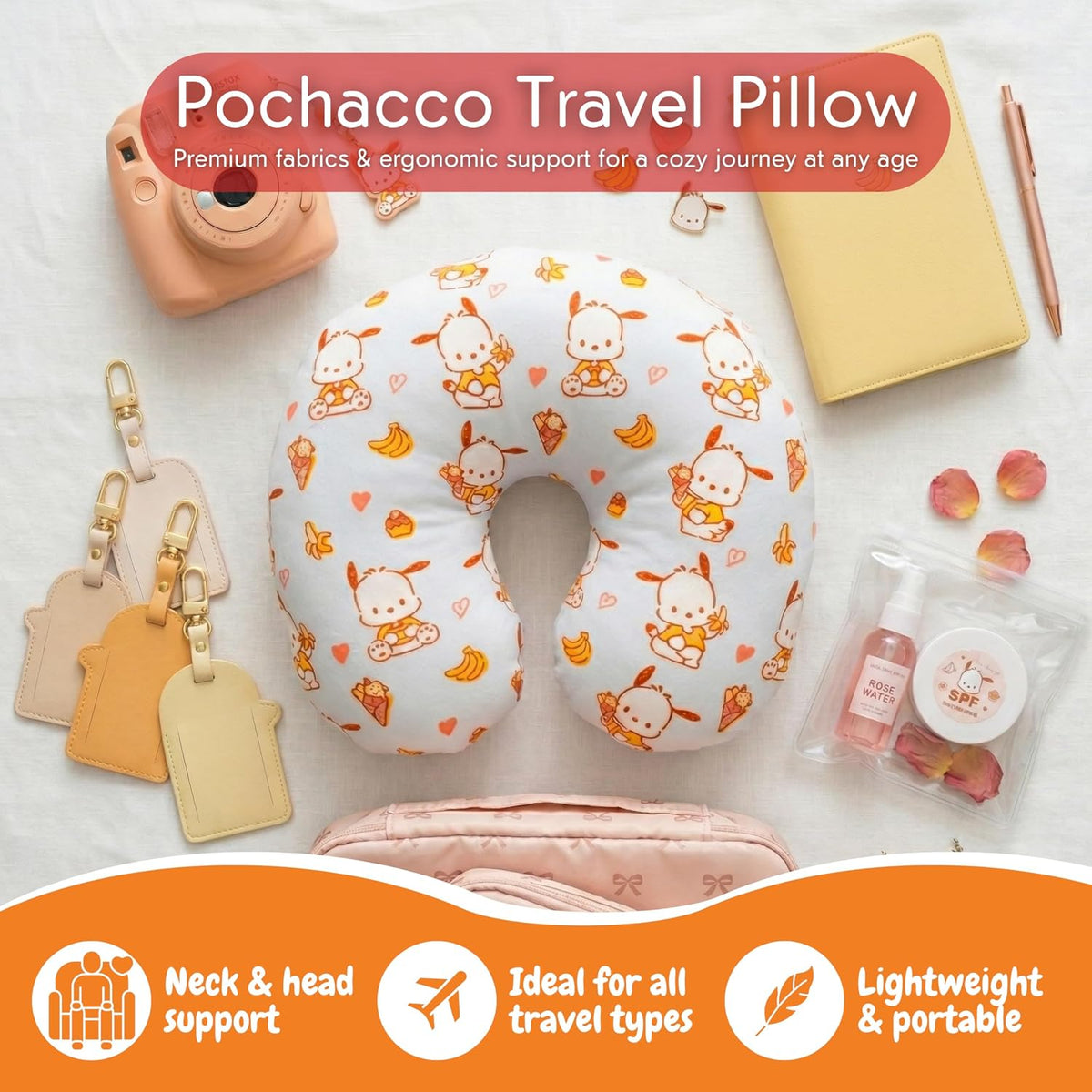 Pochacco Travel Neck Pillow, Bananas
