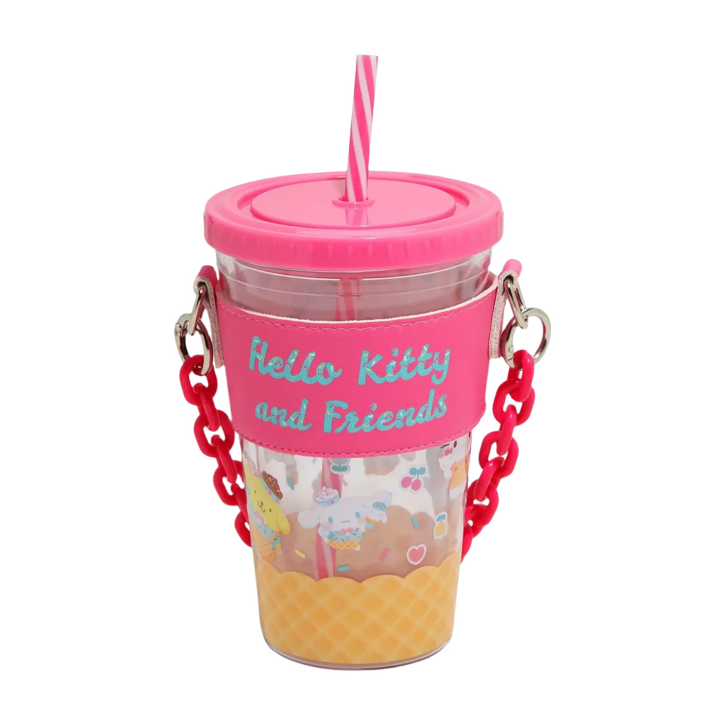 Hello Kitty And Friends Acrylic Travel Tumbler With Chain Holder, 16 Oz