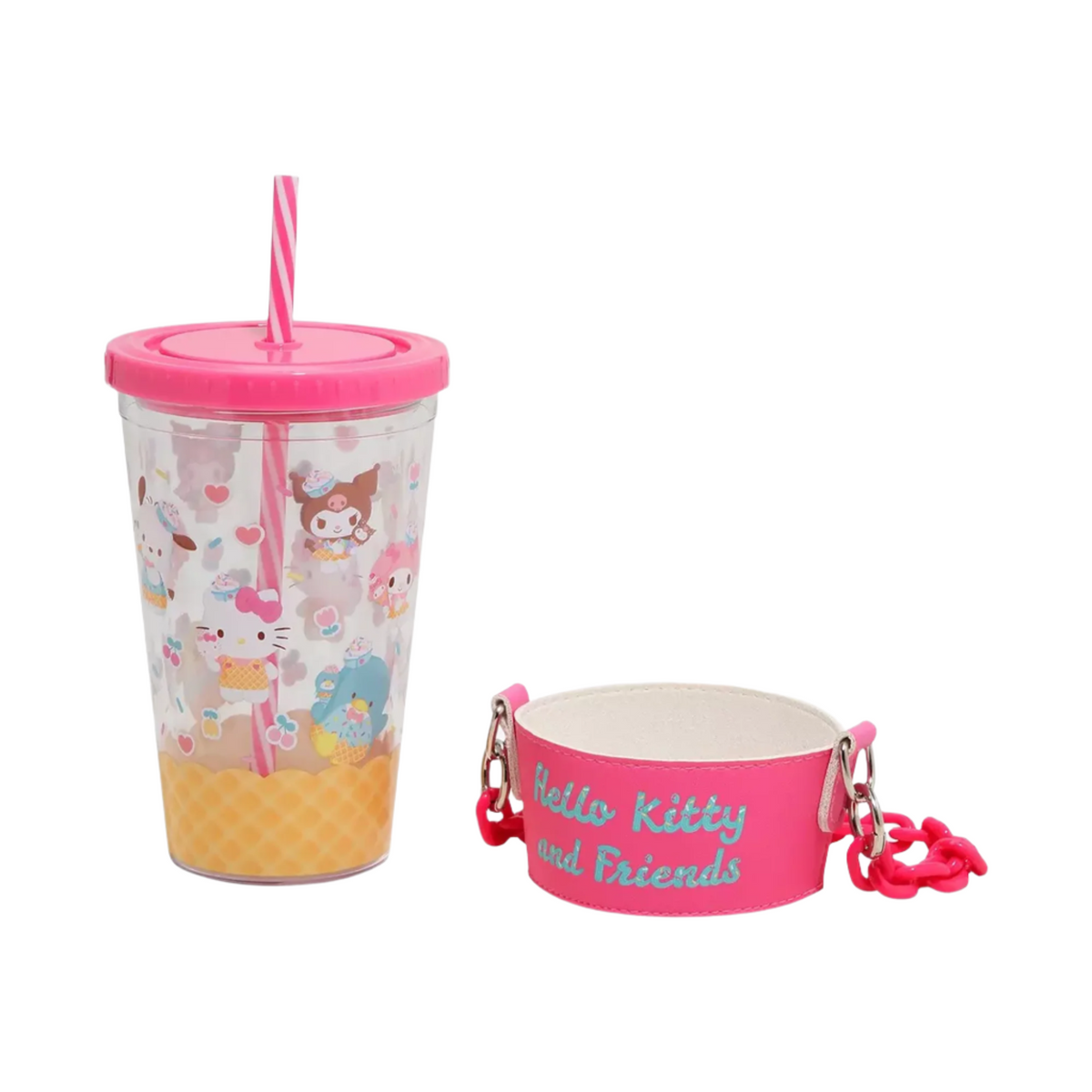 Hello Kitty And Friends Acrylic Travel Tumbler With Chain Holder, 16 Oz