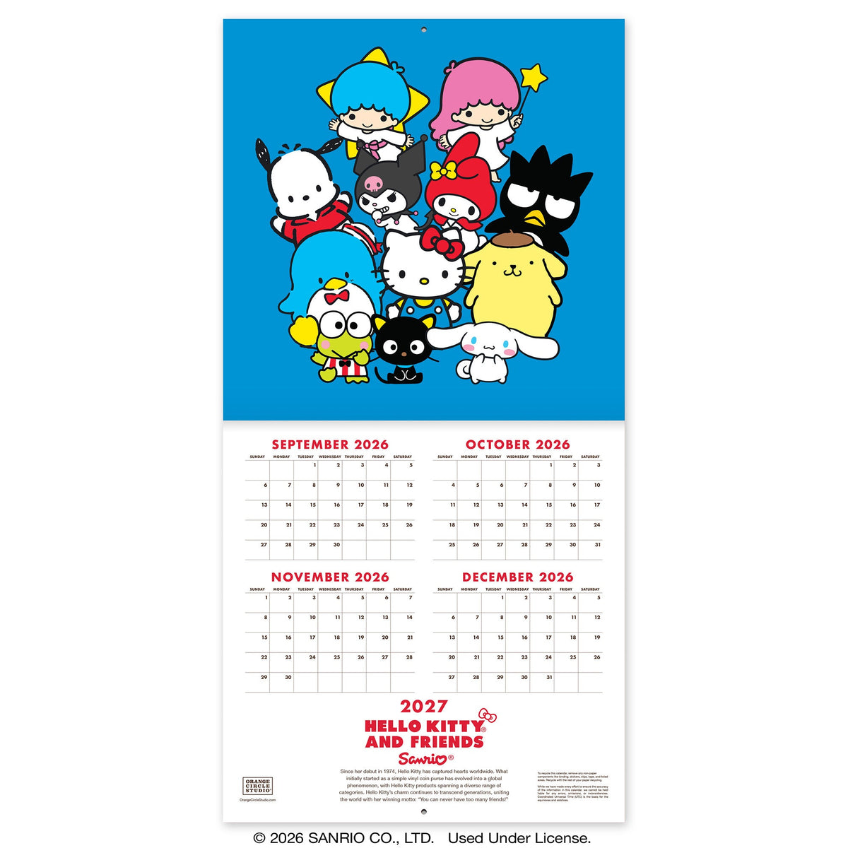 Hello Kitty and Friends 2027 Retro Hanging Wall Calendar