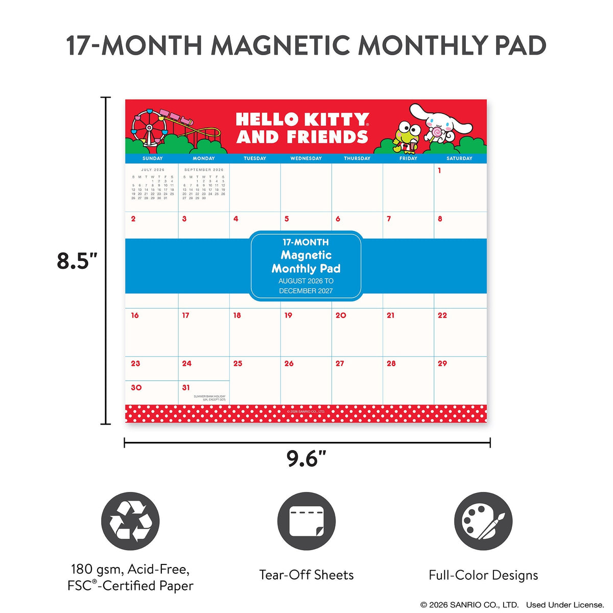 Hello Kitty and Friends 2027 Retro Magnetic Monthly Calendar Pad