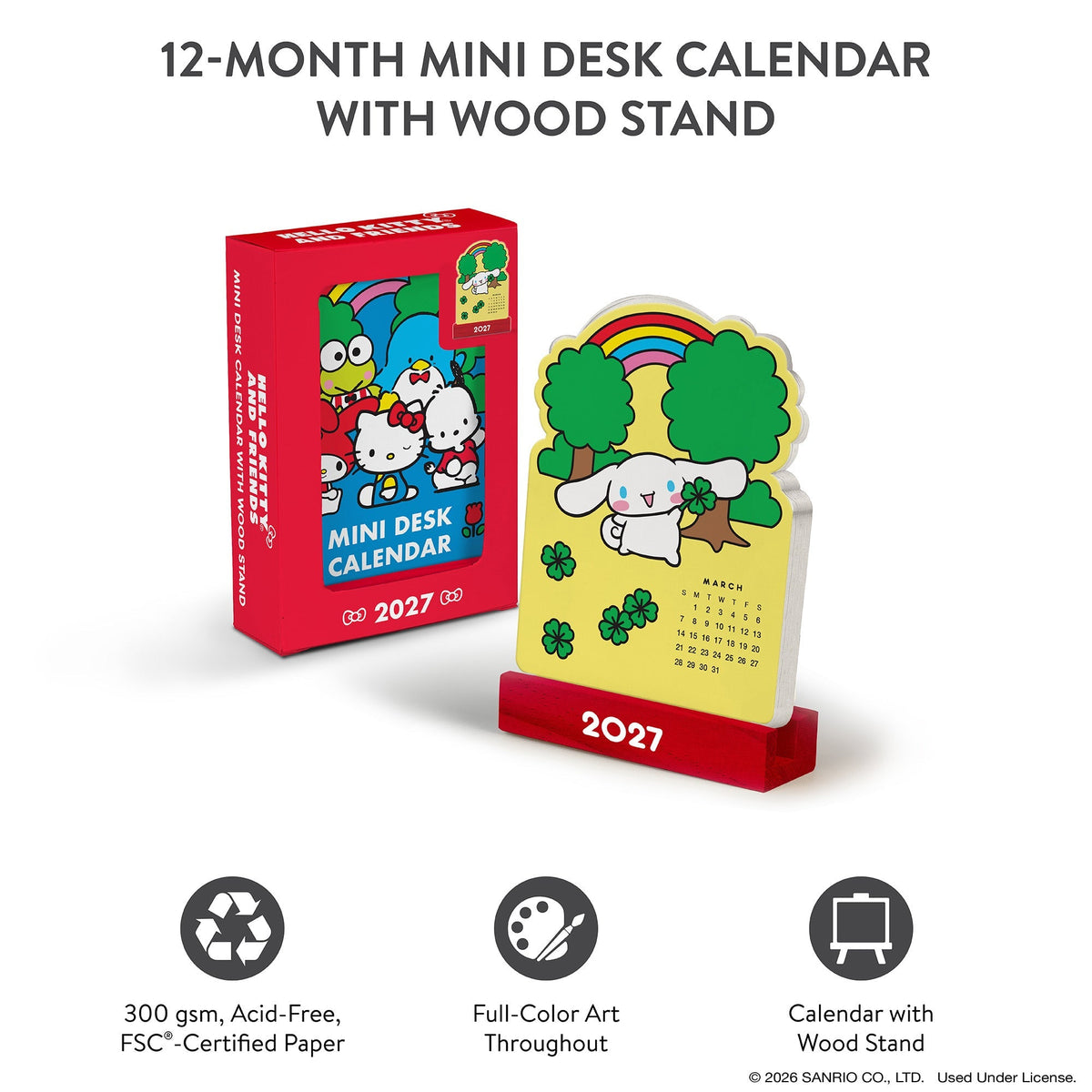 Hello Kitty and Friends 2027 Retro Mini Desk Calendar and Wood Stand