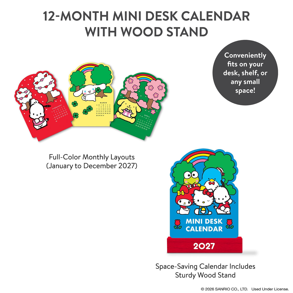 Hello Kitty and Friends 2027 Retro Mini Desk Calendar and Wood Stand