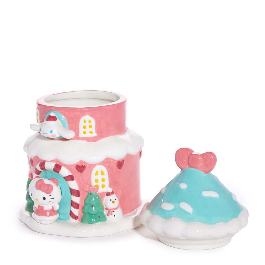 Hello Kitty And Cinnamoroll Ceramic Holiday Cottage Cookie Jar