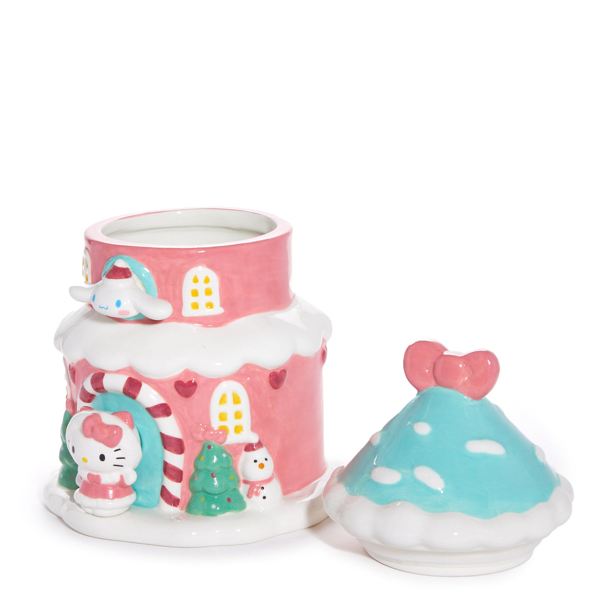 Hello Kitty And Cinnamoroll Ceramic Holiday Cottage Cookie Jar