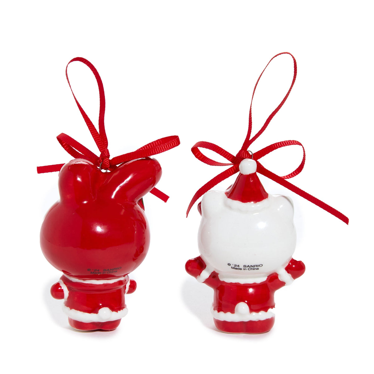 Hello Kitty and My Melody Santa Suit Holiday Ceramic Ornament Set of 2