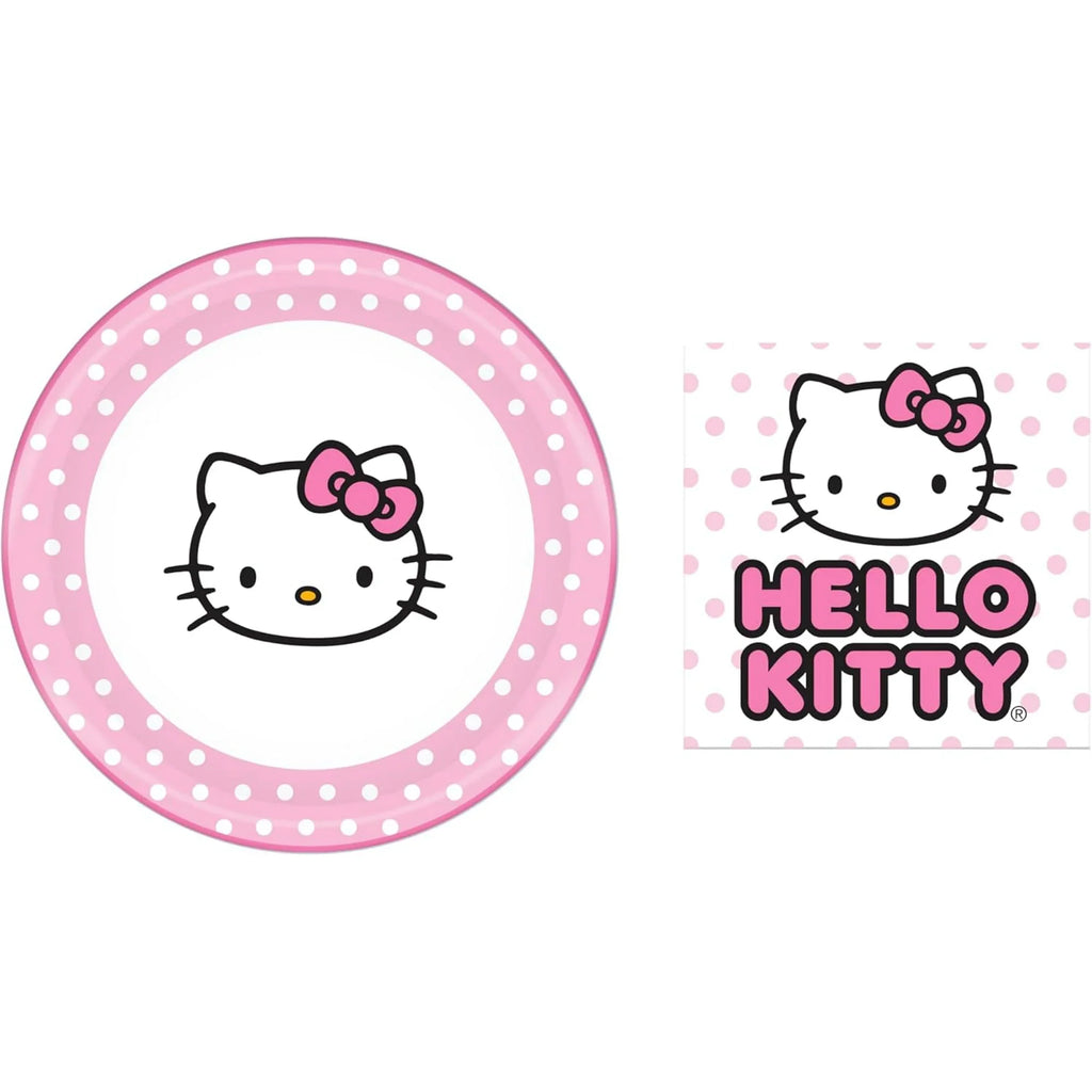 Hello Kitty Paper Napkin And Plate 32 Piece Party Pack, Pink Dots