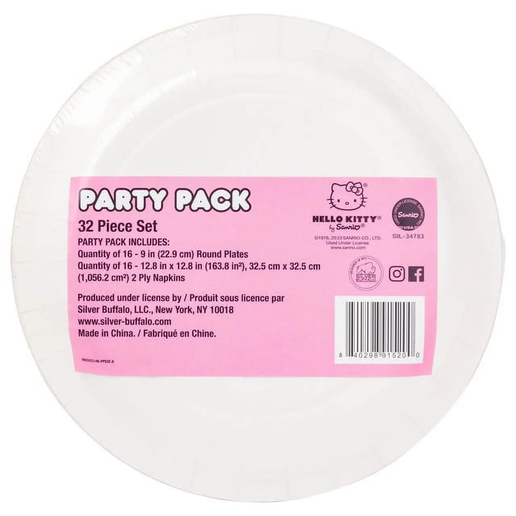 Hello Kitty Paper Napkin And Plate 32 Piece Party Pack, Pink Dots