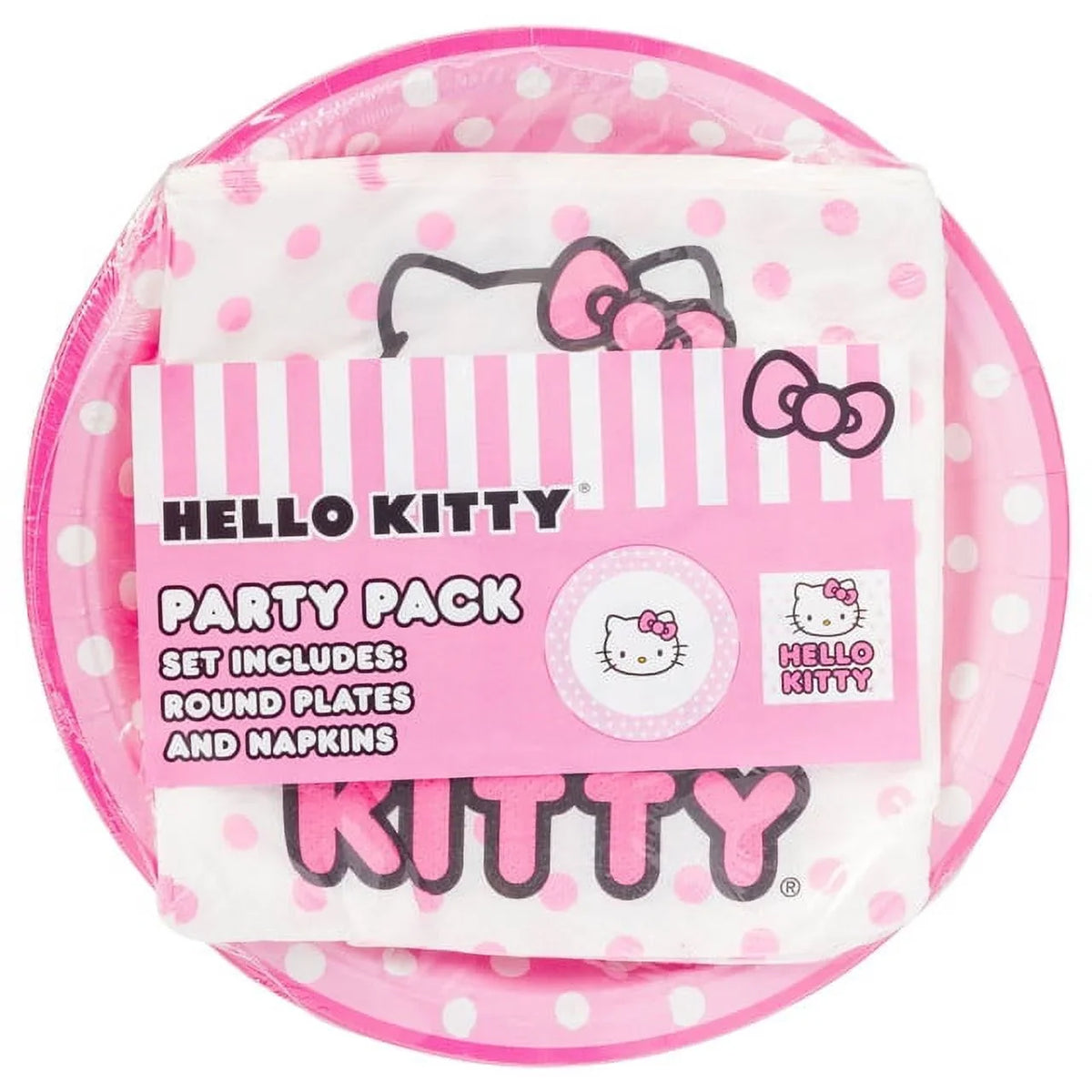 Hello Kitty Paper Napkin And Plate 32 Piece Party Pack, Pink Dots