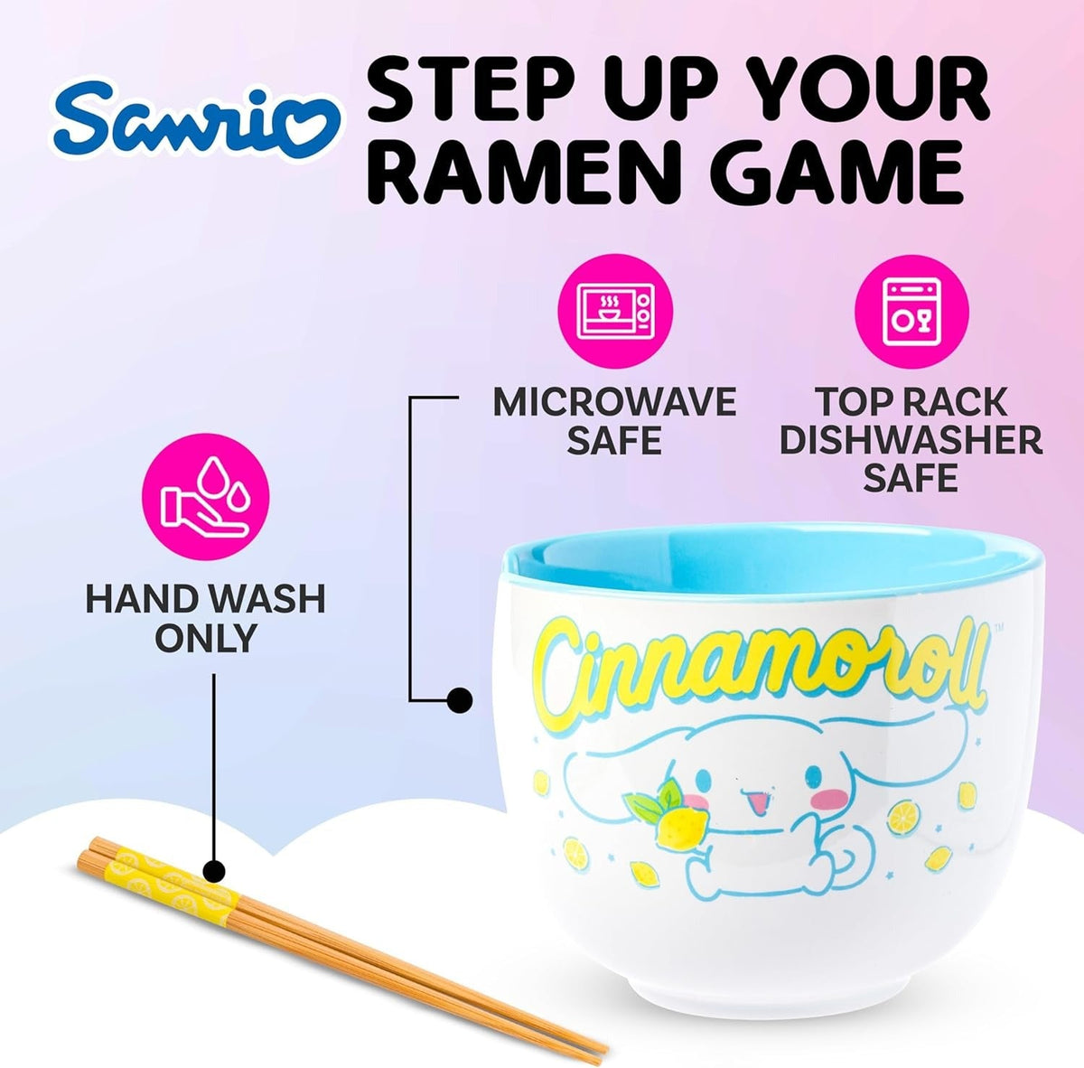 Cinnamoroll Ceramic Ramen Bowl, Chopstick and Spoon Set, Lemons