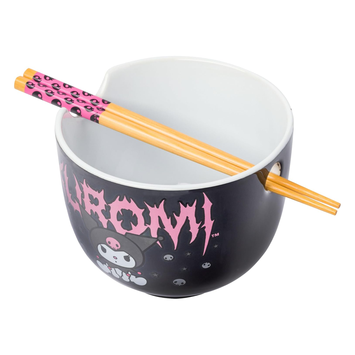 Kuromi Ceramic Ramen Bowl and Chopstick Set, Metal Logo