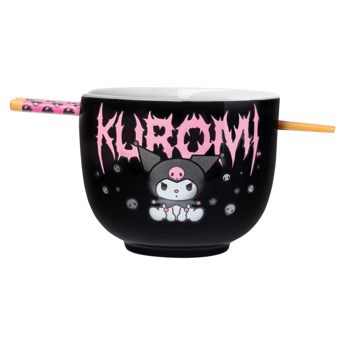 Kuromi Ceramic Ramen Bowl and Chopstick Set, Metal Logo
