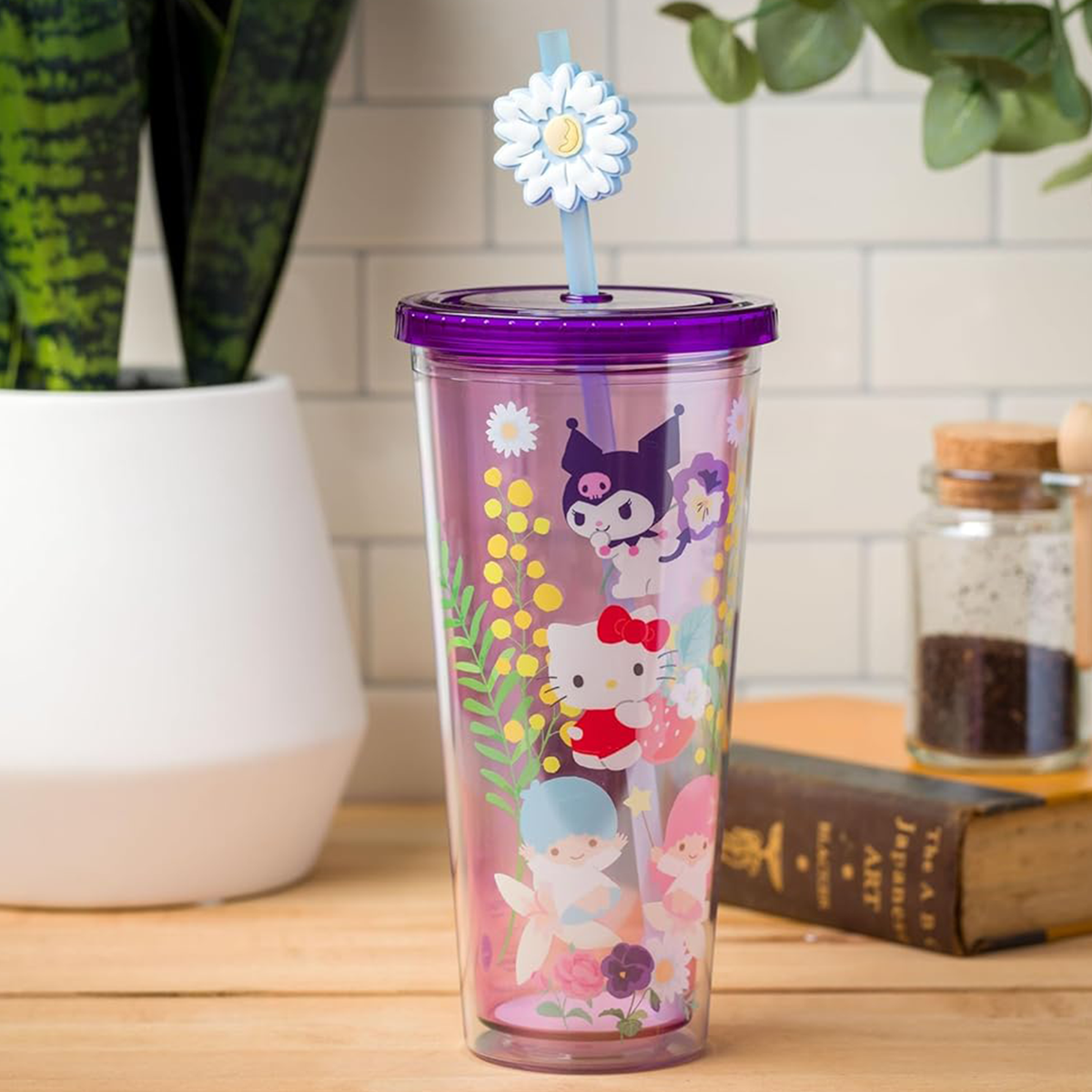Hello Kitty and Friends 24 oz Floral Travel Tumbler with Straw