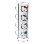 Hello Kitty Winking Hearts 4 Piece Ceramic Mug Stack With Rack