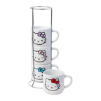Hello Kitty Winking Hearts 4 Piece Ceramic Mug Stack With Rack