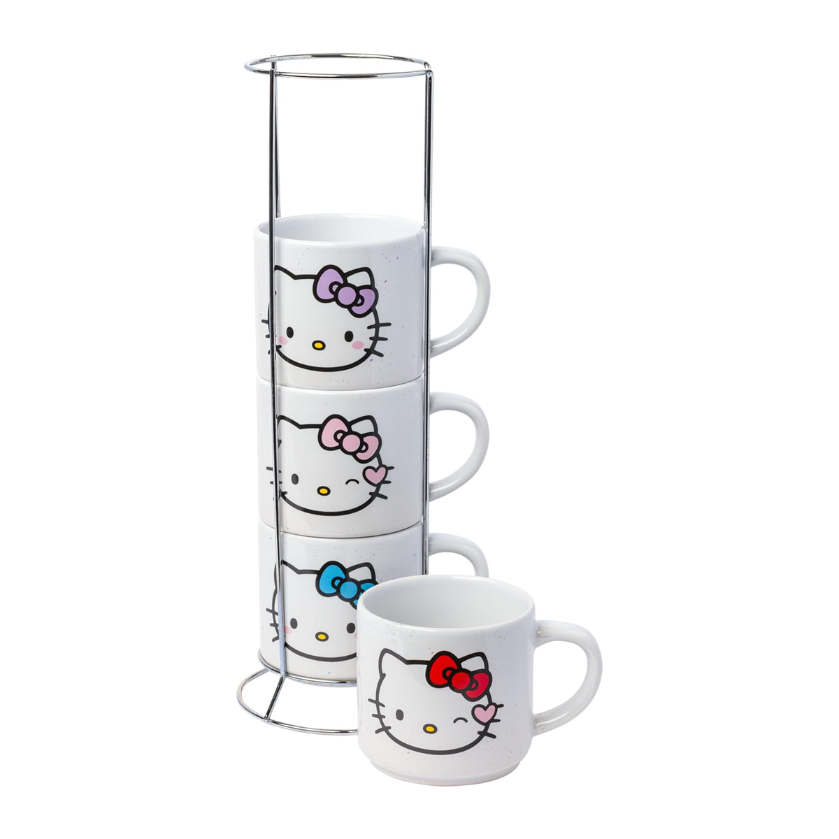 Hello Kitty Winking Hearts 4 Piece Ceramic Mug Stack With Rack