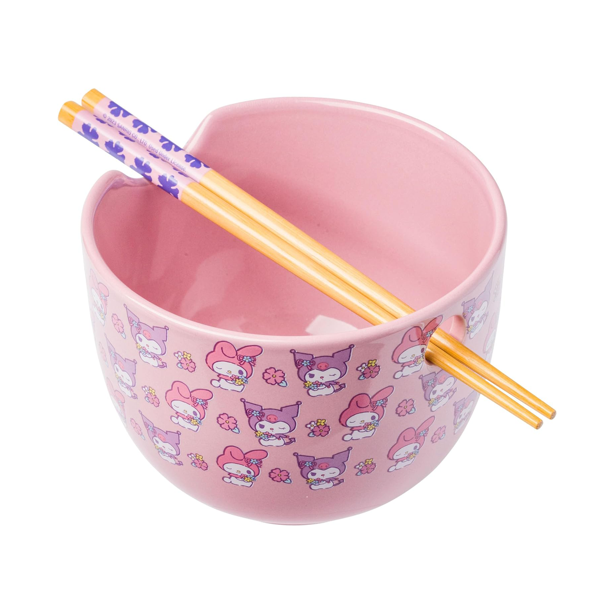 My Melody and Kuromi Ceramic Ramen Bowl and Chopstick Set, Pastel Flowers