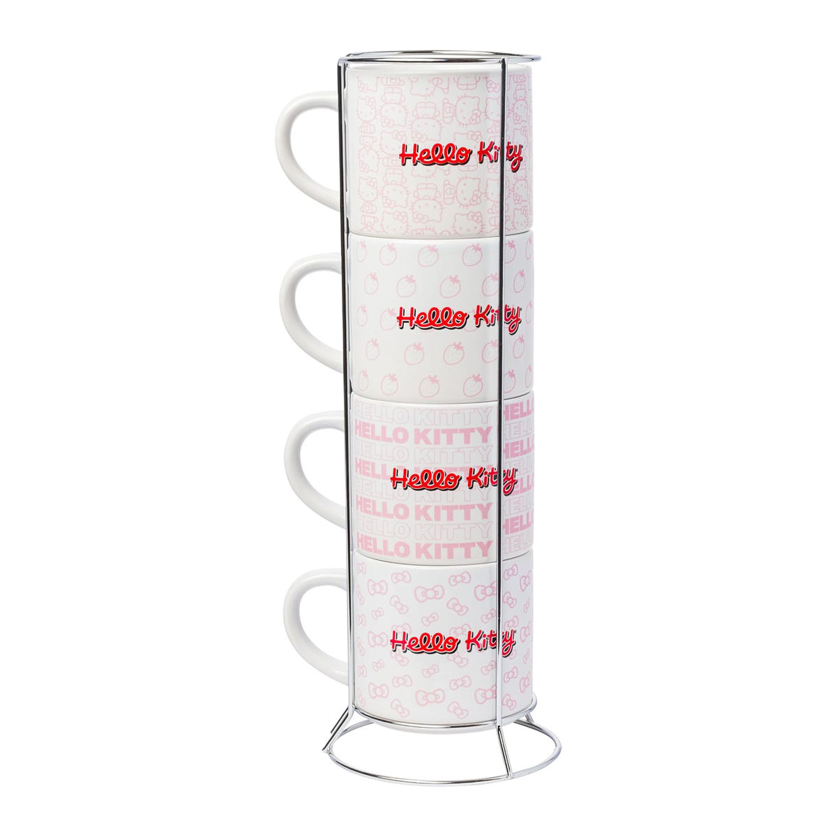 Hello Kitty Expressions 4 Piece Ceramic Mug Stack With Rack