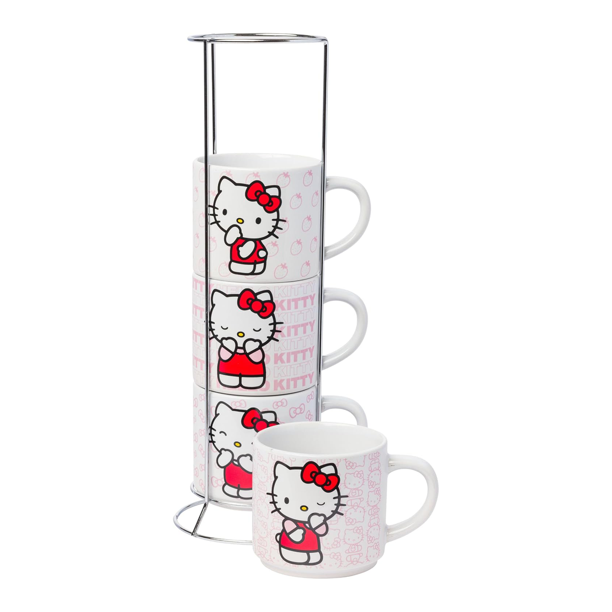 Hello Kitty Expressions 4 Piece Ceramic Mug Stack With Rack