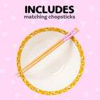 Hello Kitty Ceramic Noodle Bowl and Chopstick Set, Golden Flowers