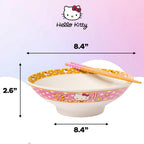 Hello Kitty Ceramic Noodle Bowl and Chopstick Set, Golden Flowers