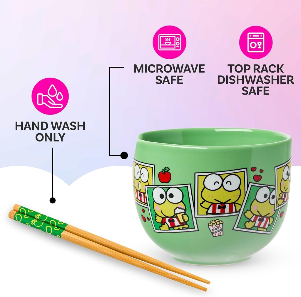 Keroppi Ceramic Ramen Bowl and Chopstick Set, Snap Shots