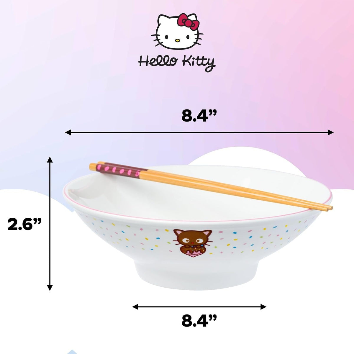 Chococat Ceramic Noodle Bowl and Chopstick Set, Sprinkles
