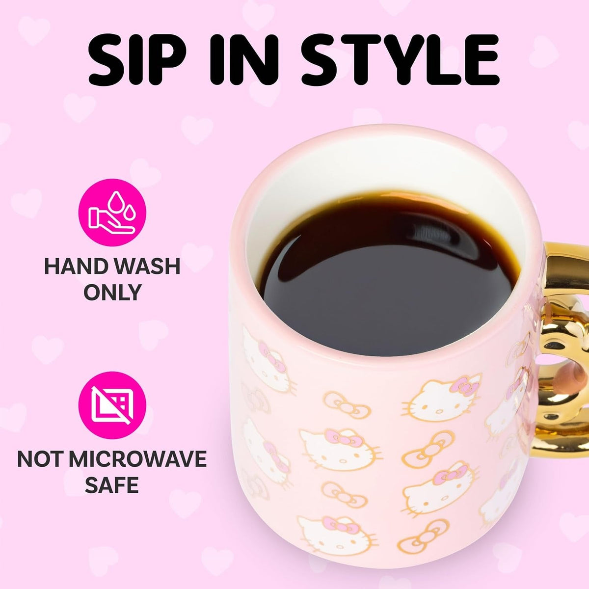 Hello Kitty Sculpted Bow Ceramic Mug, Pink and Gold