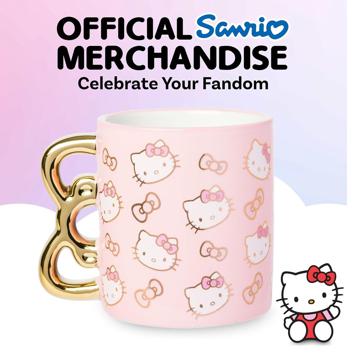 Hello Kitty Sculpted Bow Ceramic Mug, Pink and Gold