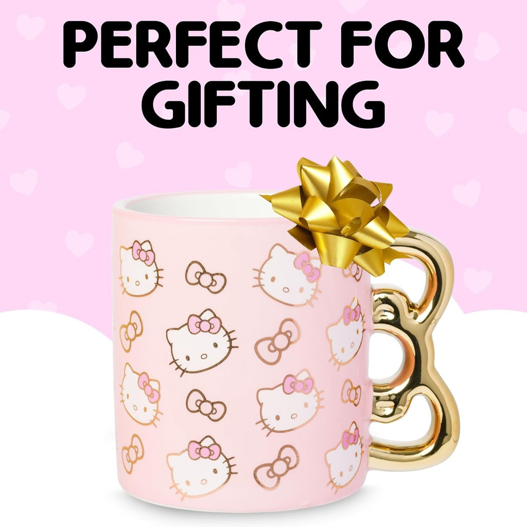 Hello Kitty Sculpted Bow Ceramic Mug, Pink and Gold