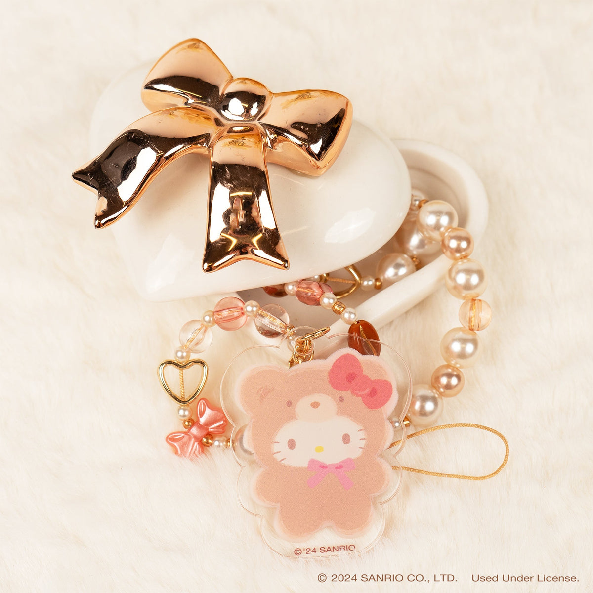 Hello Kitty Latte Bear Beaded Phone Charm Wrist Lanyard