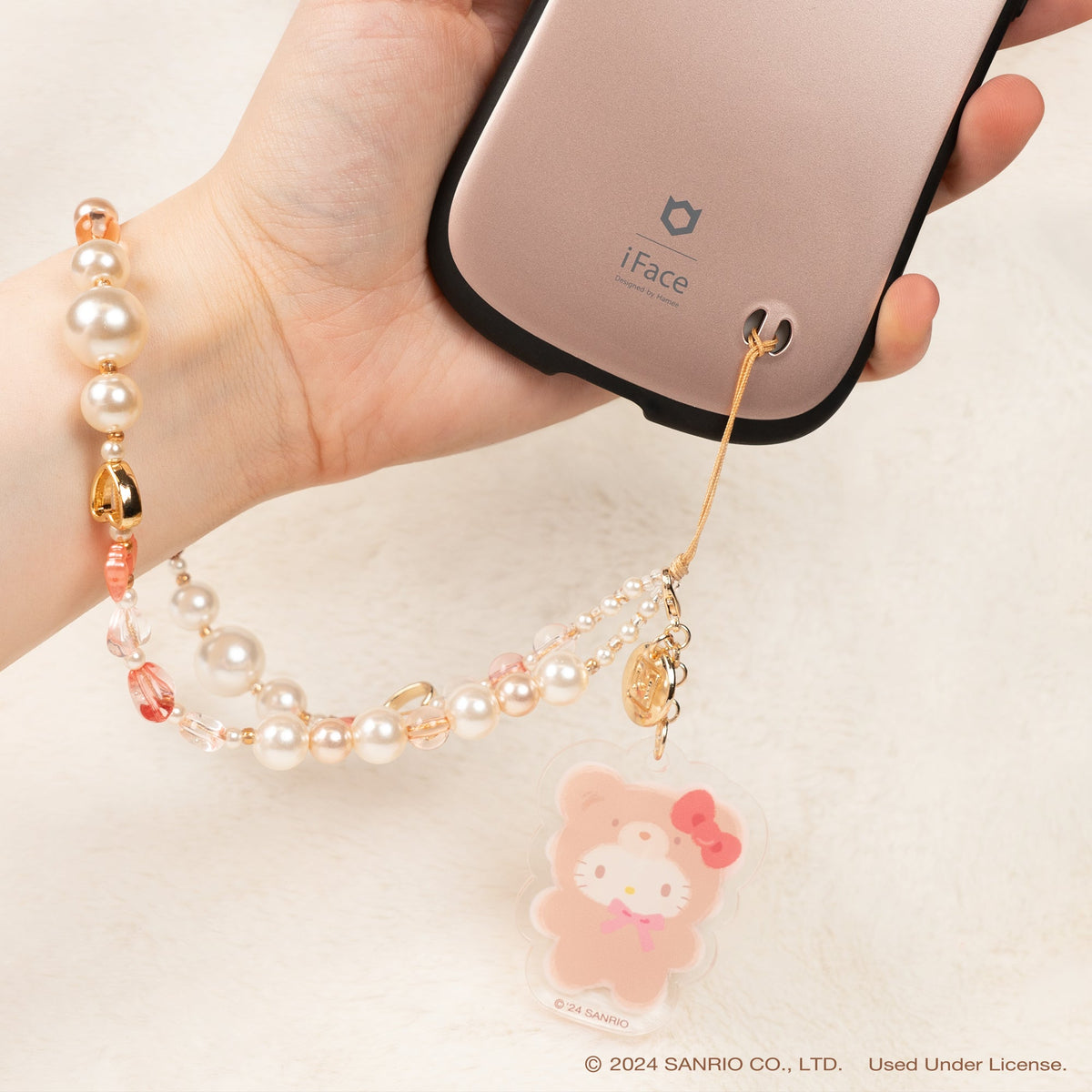 Hello Kitty Latte Bear Beaded Phone Charm Wrist Lanyard