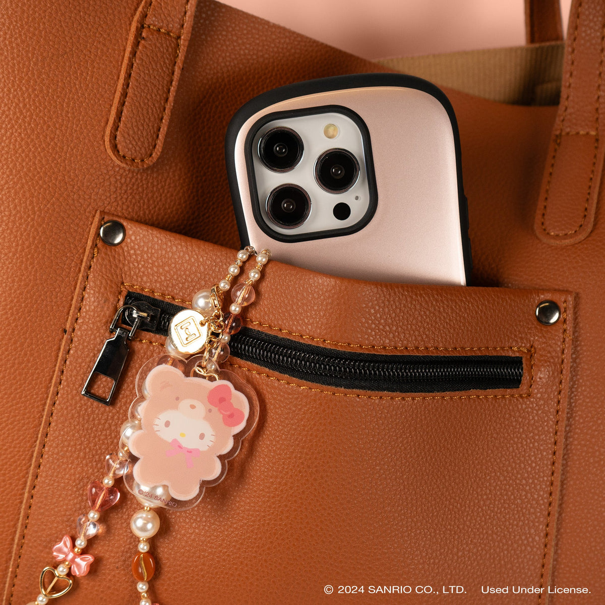 Hello Kitty Latte Bear Beaded Phone Charm Wrist Lanyard