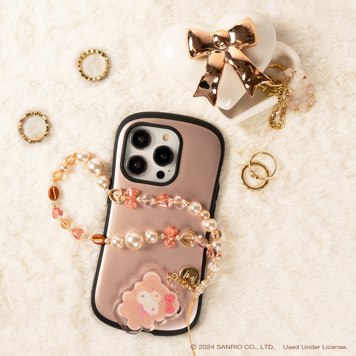 Hello Kitty Latte Bear Beaded Phone Charm Wrist Lanyard