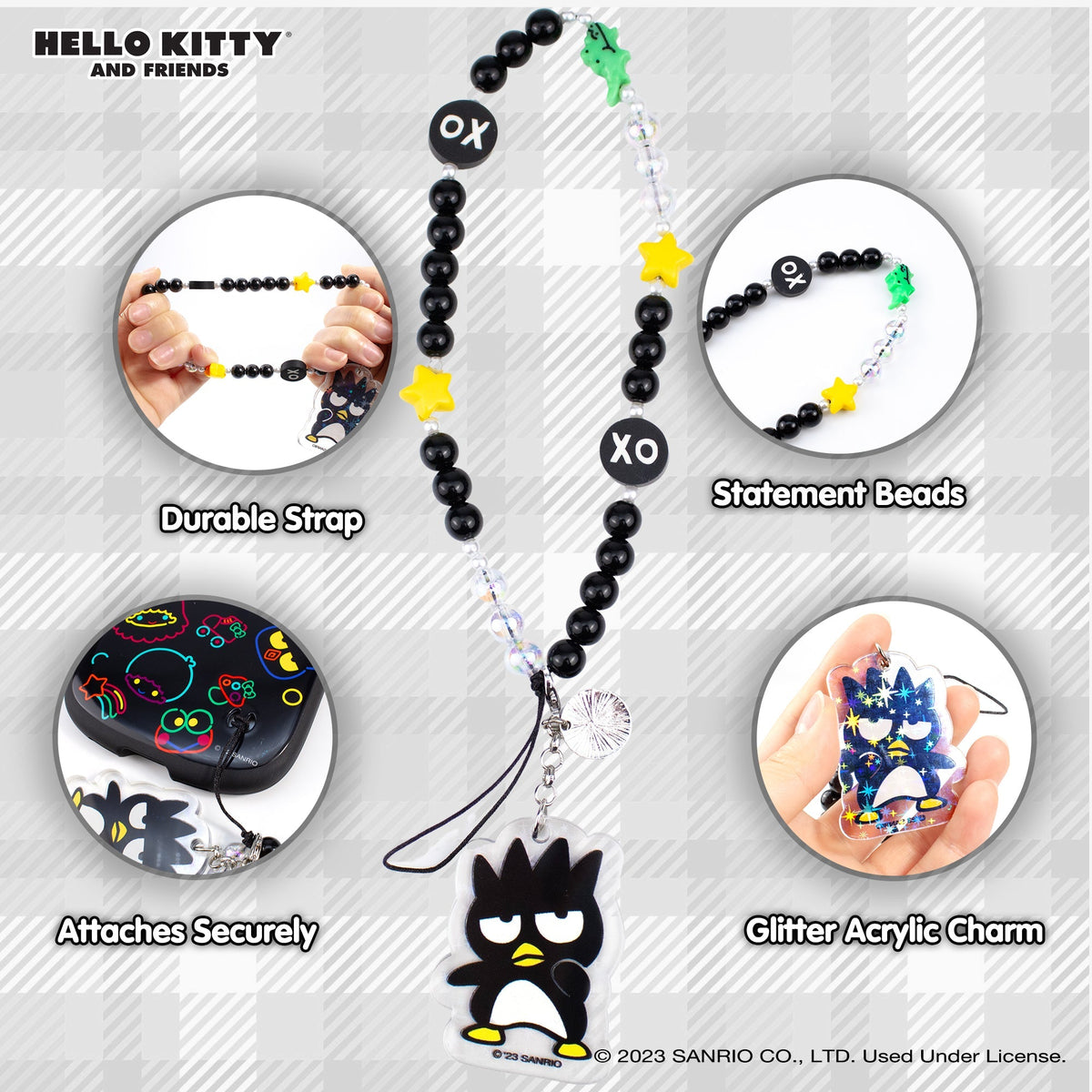 Badtz Maru Beaded Phone Charm Wrist Lanyard Strap