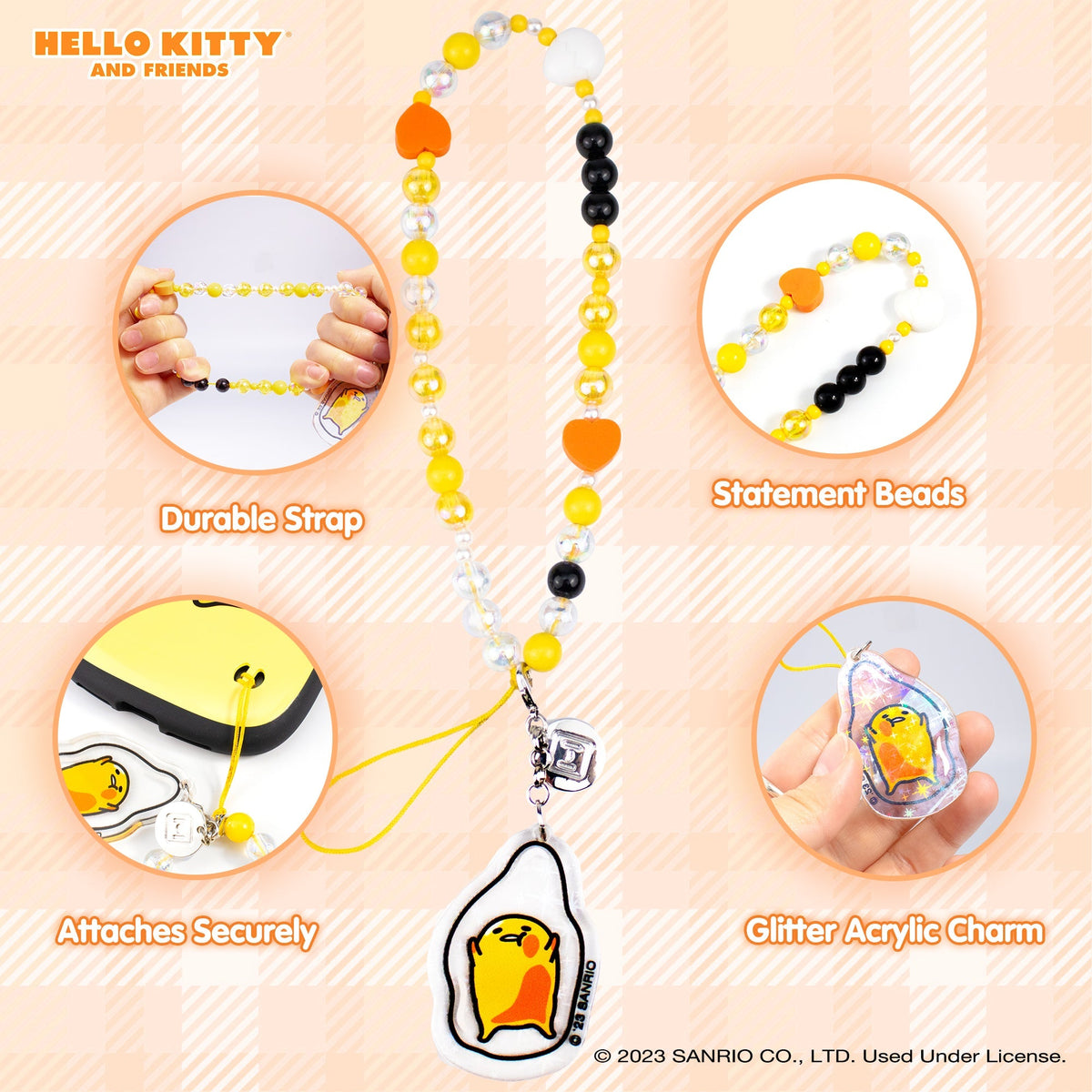 Gudetama Beaded Phone Charm Wrist Lanyard Strap