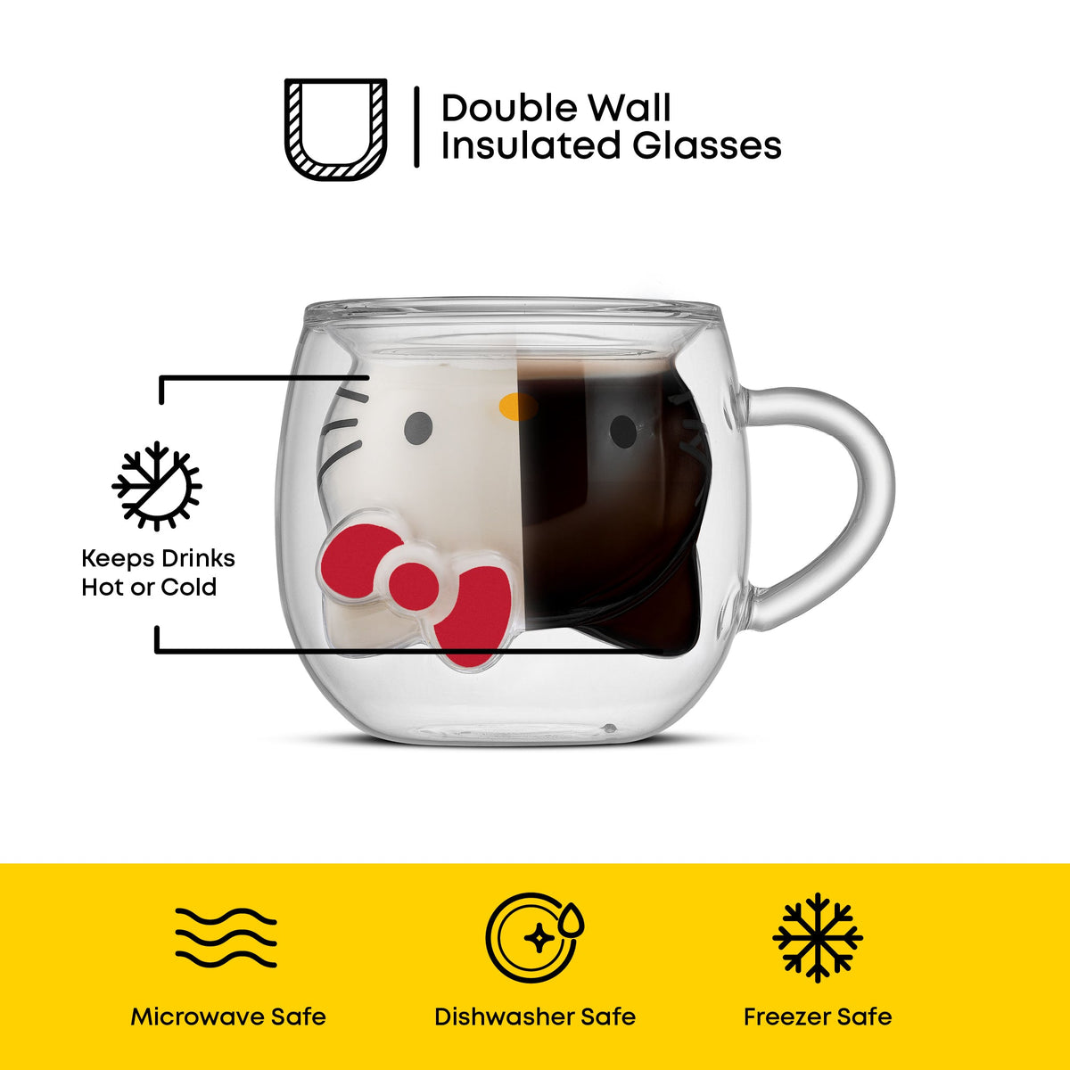 Hello Kitty 3D Double Wall Espresso Glass, 5.5 Oz
