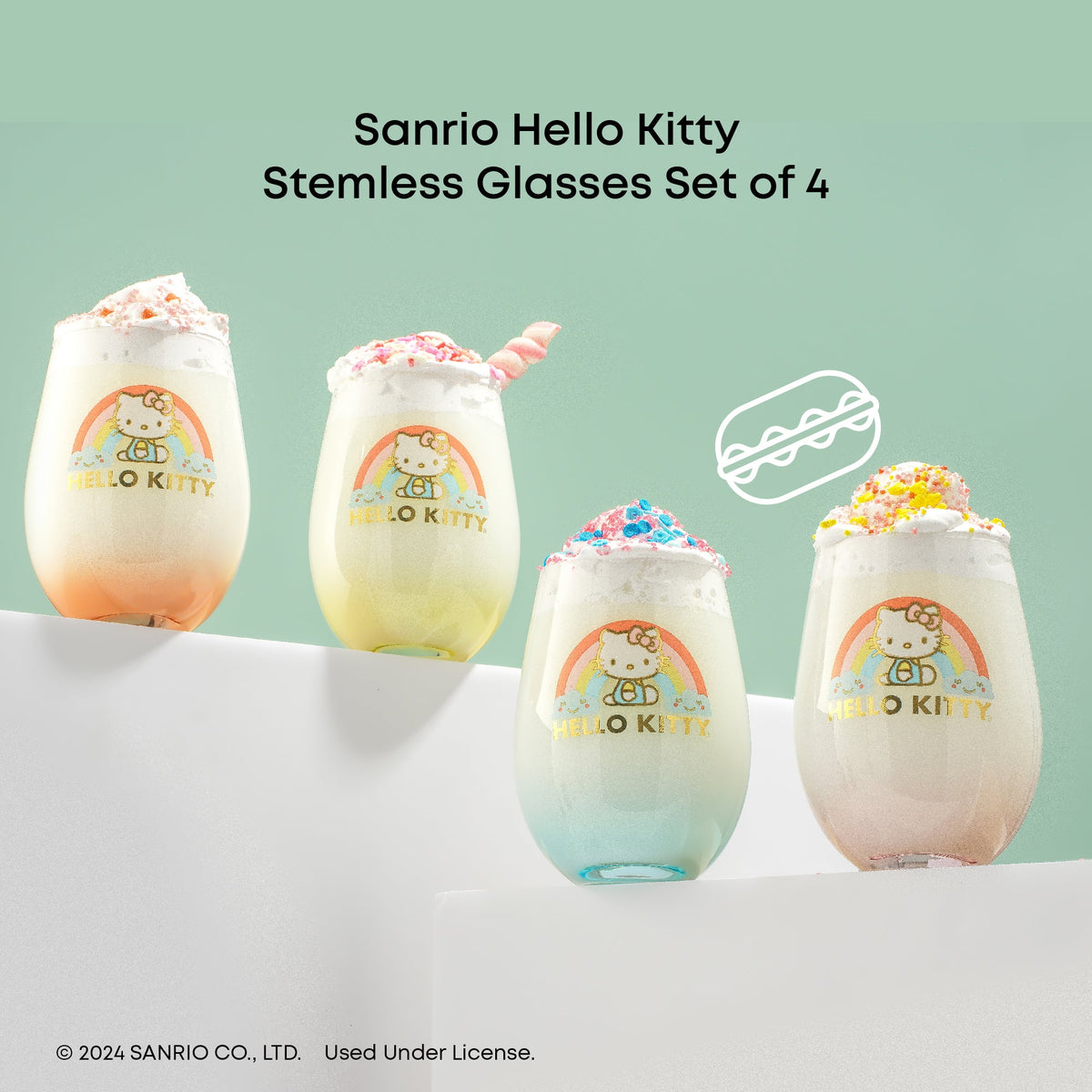 Hello Kitty Sweet Rainbow Stemless Glasses Set of 4