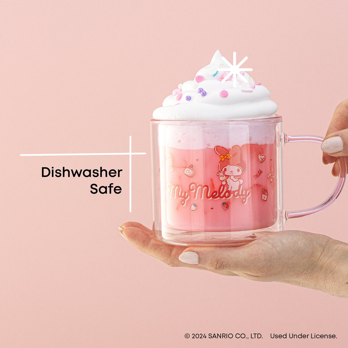 My Melody Double Wall Glass Coffee Mug, 13.5 Oz by JoyJolt