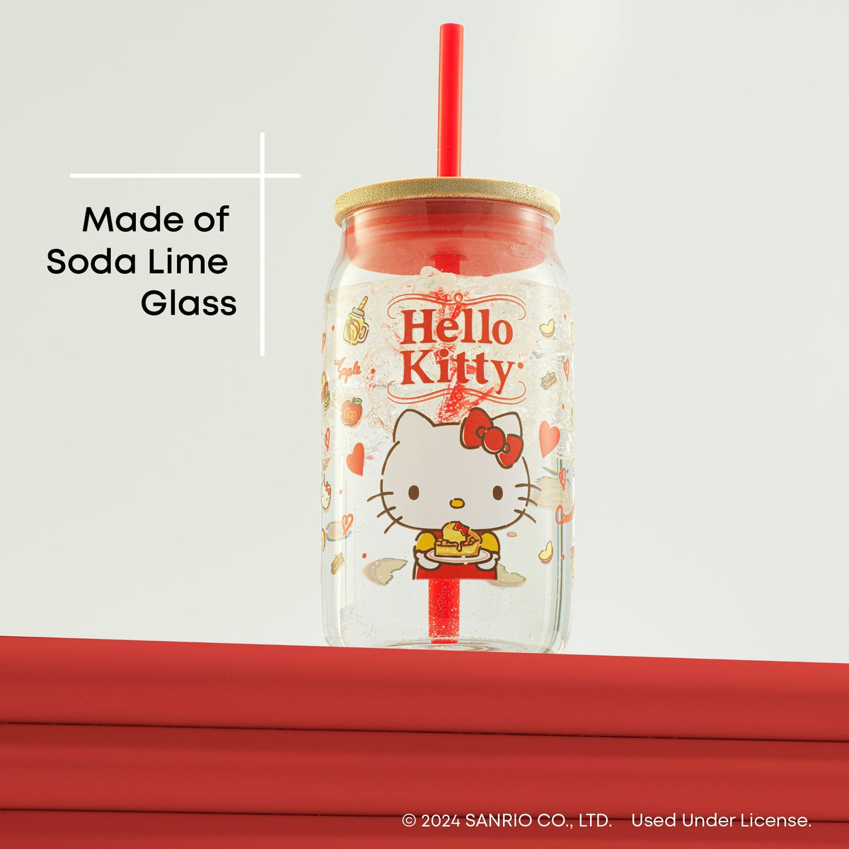 Hello Kitty Lidded Glass Tumbler with Reusable Straw