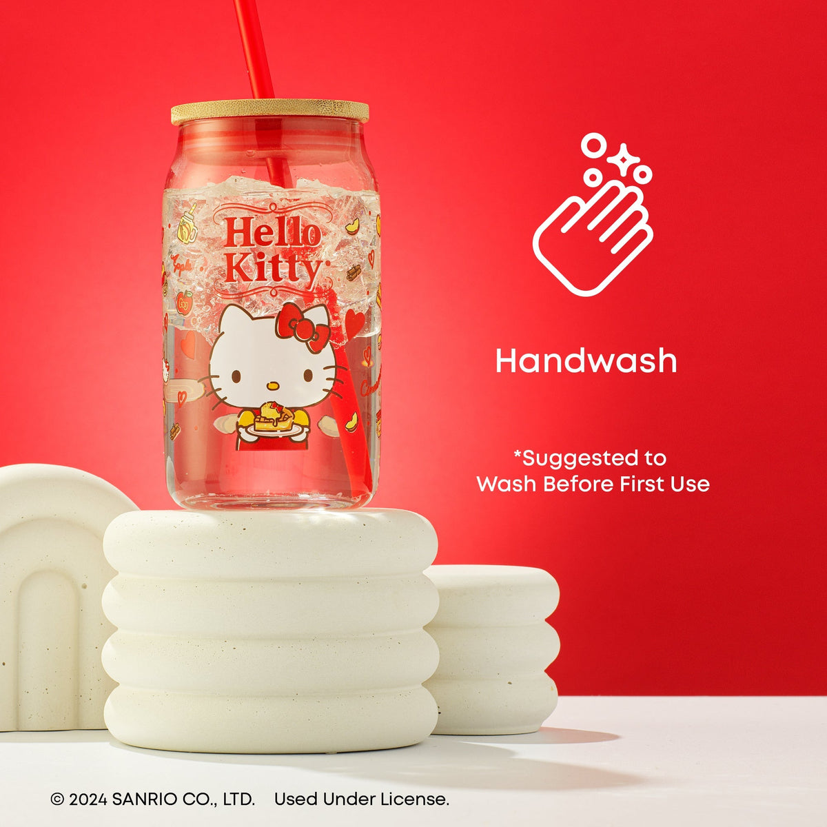Hello Kitty Lidded Glass Tumbler with Reusable Straw