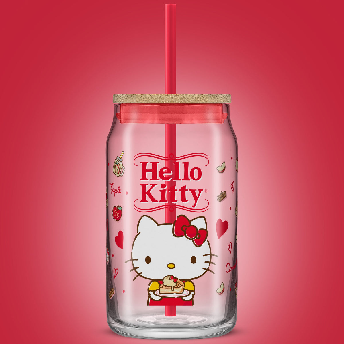 Hello Kitty Lidded Glass Tumbler with Reusable Straw