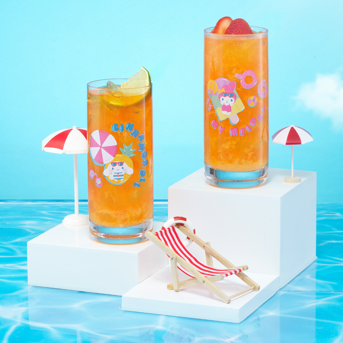 Hello Kitty and Friends Pool Party Tall Glasses, Set of 4 by JoyJolt