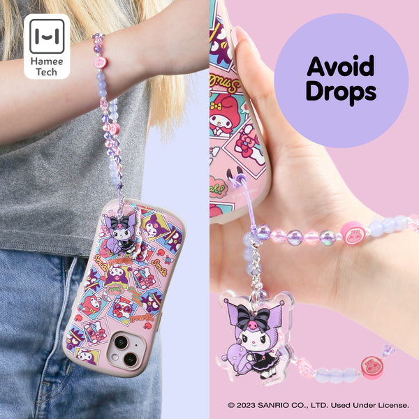 Kuromi Beaded Charm Phone Wrist Strap, Lolita Version