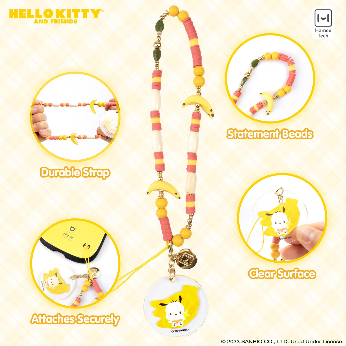 Pochacco Banana Beaded Charm Phone Wrist Strap