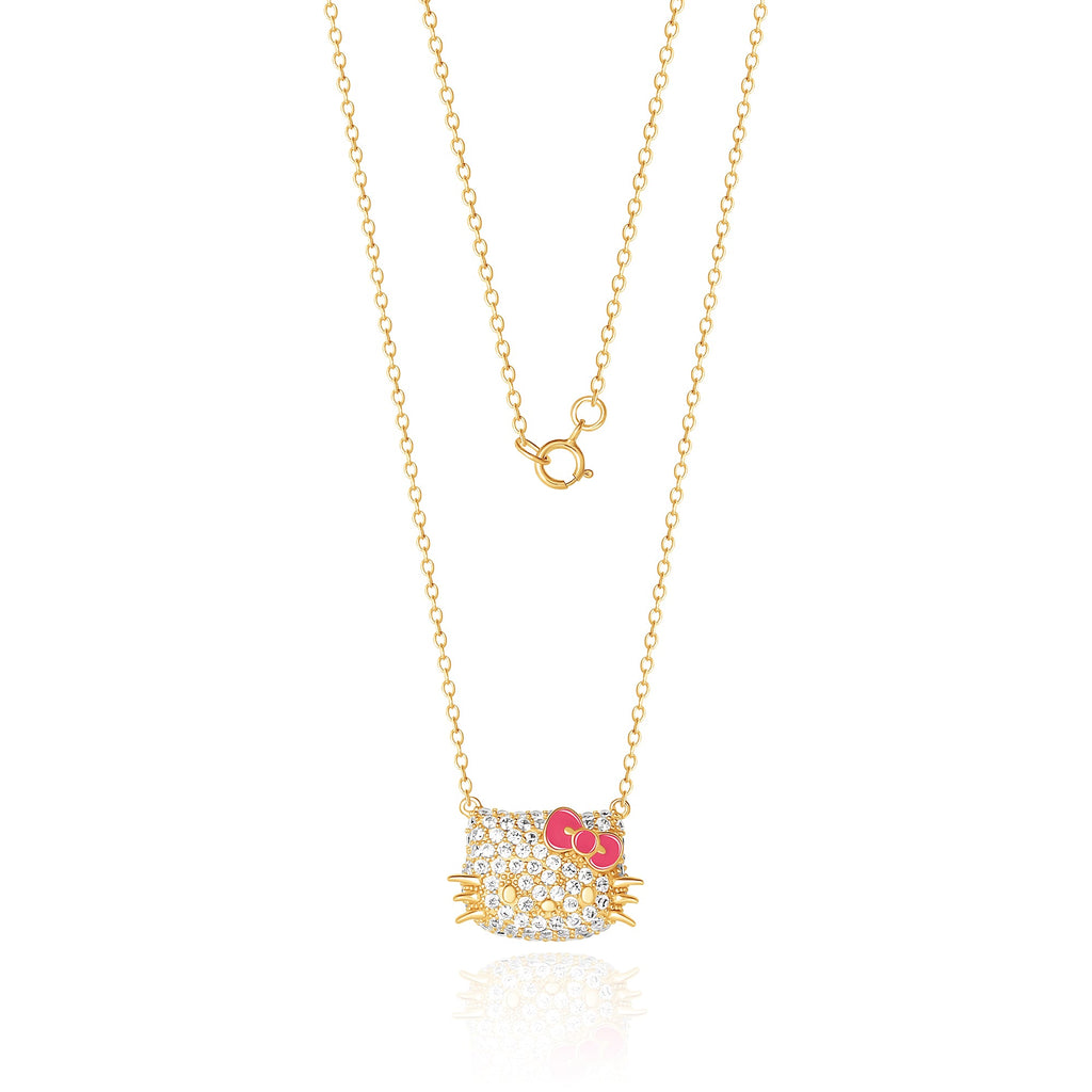 Hello Kitty 18 Inch Gold Plated Face Pave 3D Necklace