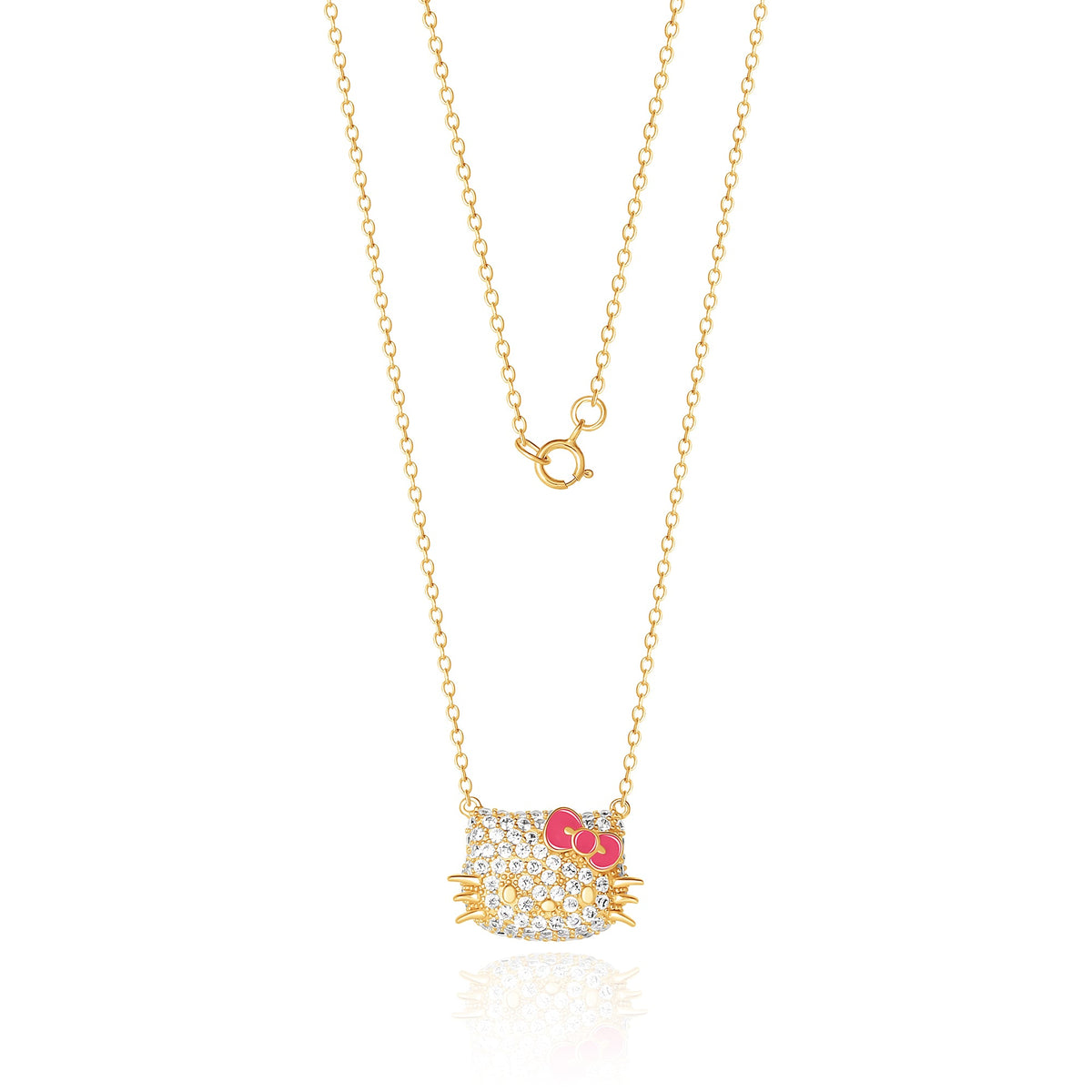 Hello Kitty 18 Inch Gold Plated Face Pave 3D Necklace