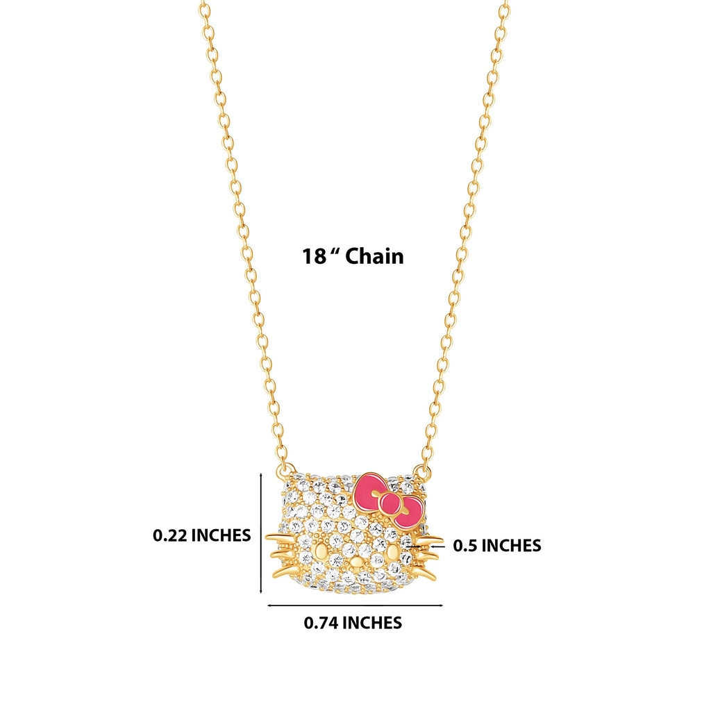 Hello Kitty 18 Inch Gold Plated Face Pave 3D Necklace