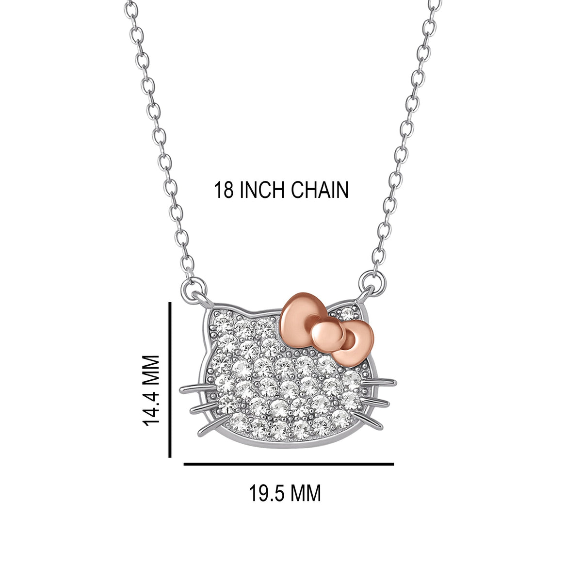 Hello Kitty Two-Tone Gold Plated Pave Necklace With White Sapphire, 18 Inch