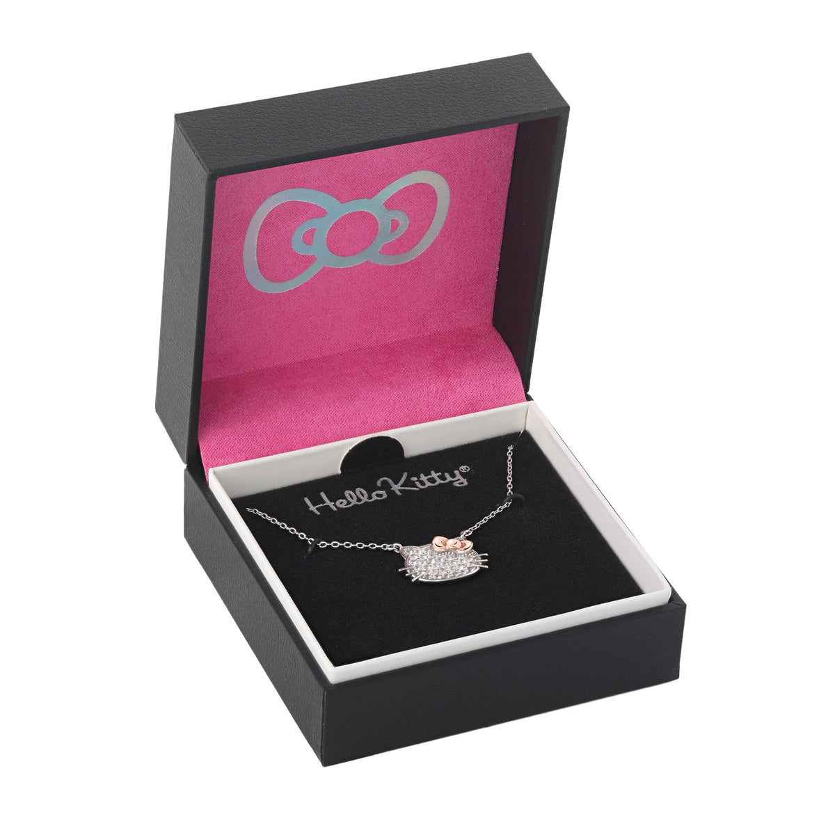 Hello Kitty Two-Tone Gold Plated Pave Necklace With White Sapphire, 18 Inch